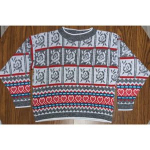Vtg Hot Cashews Rose Block Heart Sweater Kids Large Acrylic Made in USA